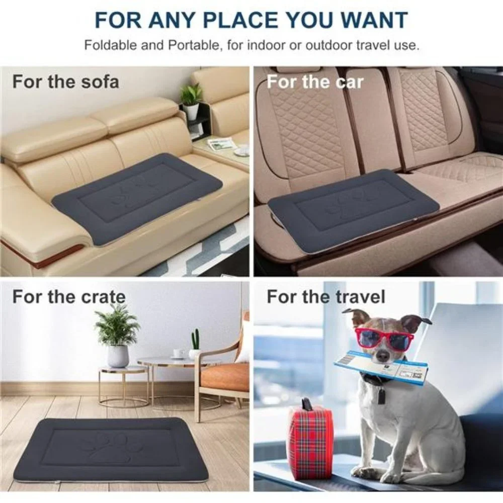 Large Dog Bed Crate Pad Mat Cute Paw Pet Beds for Dogs,42-Inch Washable Mattress